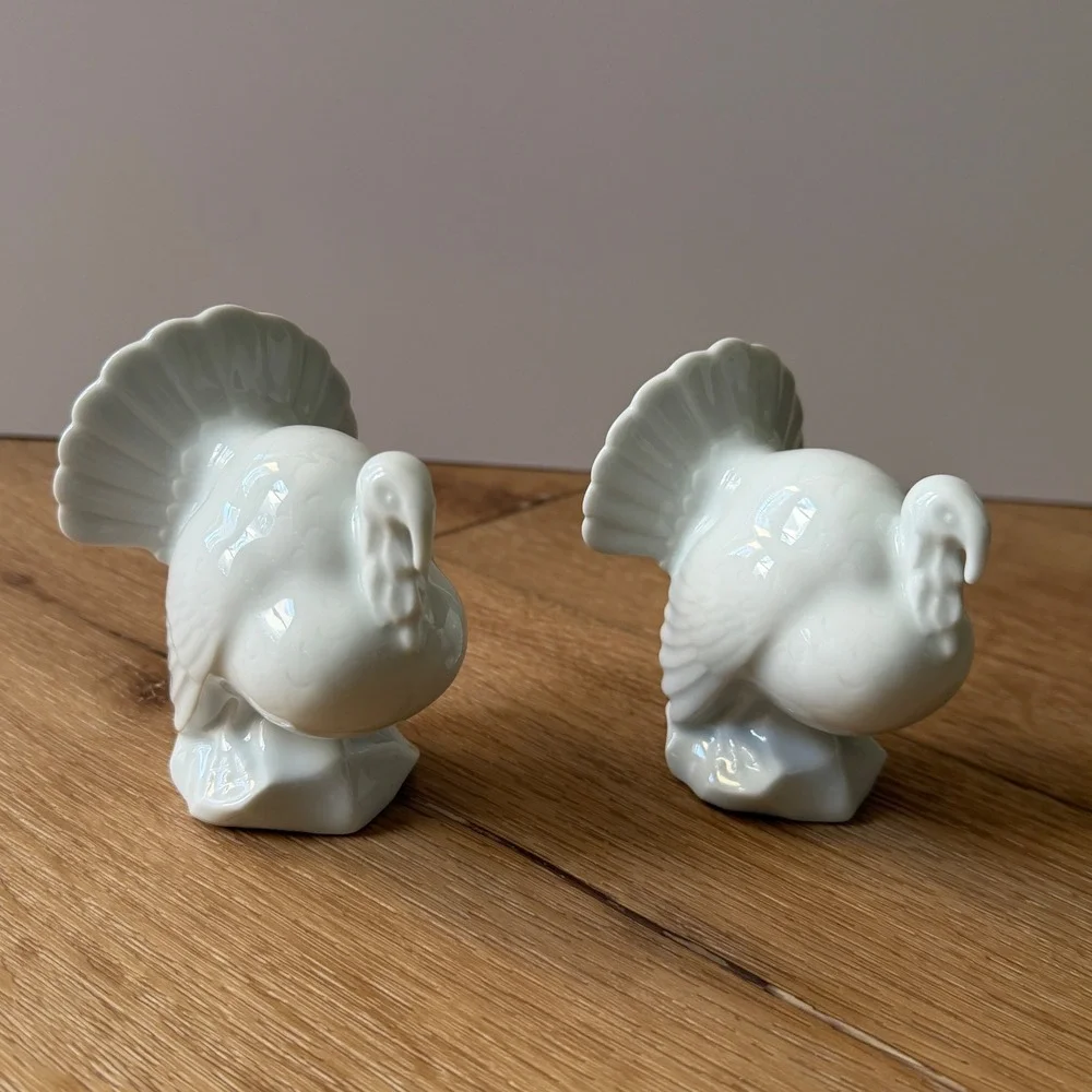 Haviland Limoges France White Porcelain Turkey Figurines Set of 2 Thanksgiving